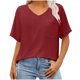 thumbnail image 3 of Sudaderas,Camiseta de cuello en V para mujer, top informal de manga corta, poliéster, corte holgado, para todas las estaciones, sopatenor, 3 of 8