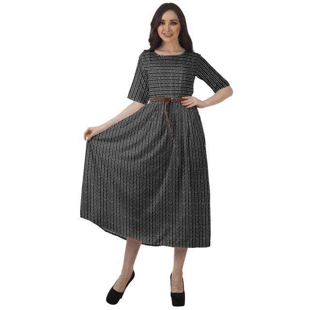 Moomaya Robe à Manches Courtes Imprimée Plissée Femme Grande Taille Robe Décontractée de Travail