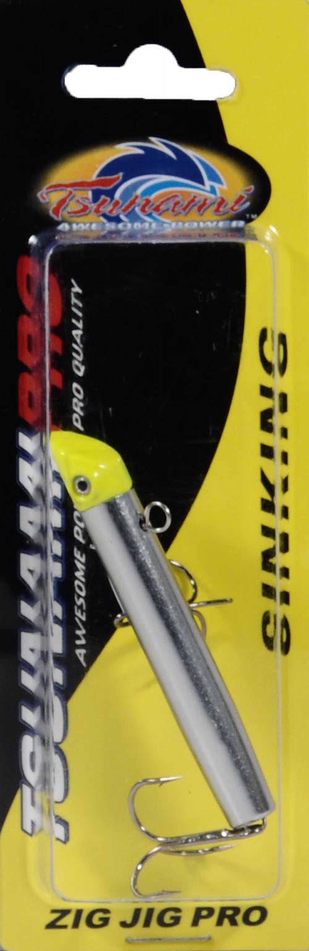 Tsunami Zig Jig Pro Sinking Twitch Bait – Chartreuse Head, Matte Silver, 7/8 oz.
