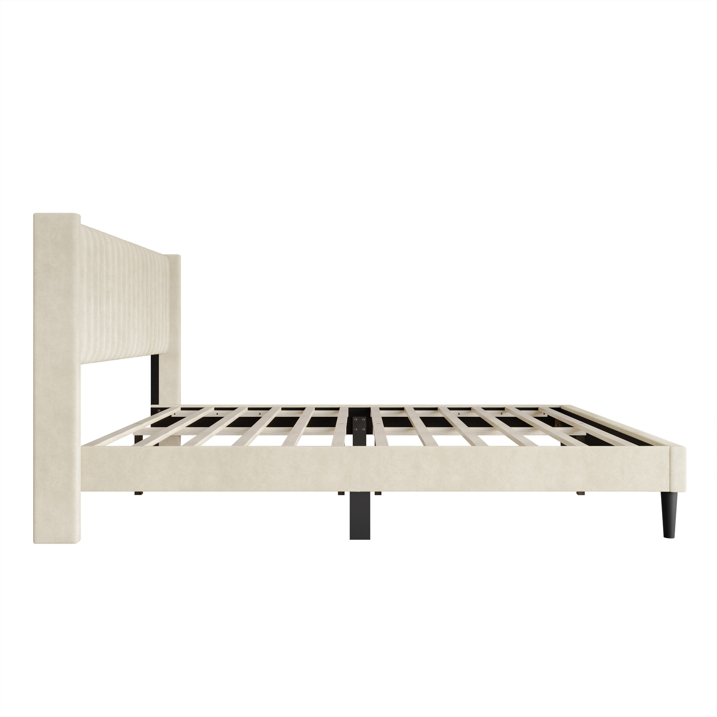 Favorer Montrose Upholstered Wingback Bed, Channel Tufted Headboard, Platform Design