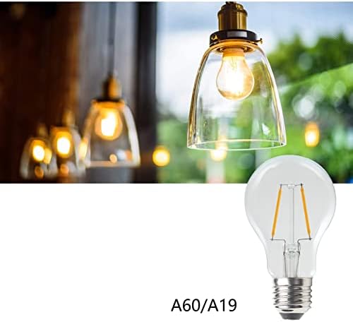 A19 Edison Led Bulb,2W LED Filament Light Bulbs 20W Incandescent Equivalent Warm White 2700K, Non-Dimmable, Classic Clear Glass for Home Wall Sconce Chandelier, 8 Pack