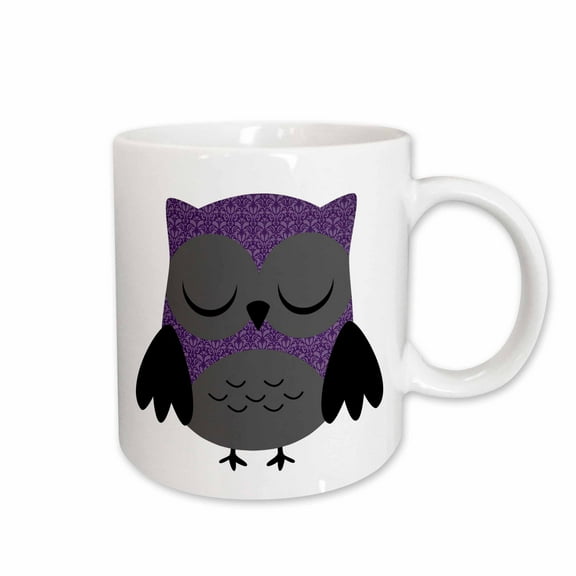 3drose, Pretty Purple Damask Owl, 15oz Mug