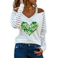thumbnail image 2 of St Patricks Day Shirts for Women Cold Shoulder Mesh Long Sleeve Four Leaf Clover Print Shamrock Blouse Tops T Shirt, 2 of 5