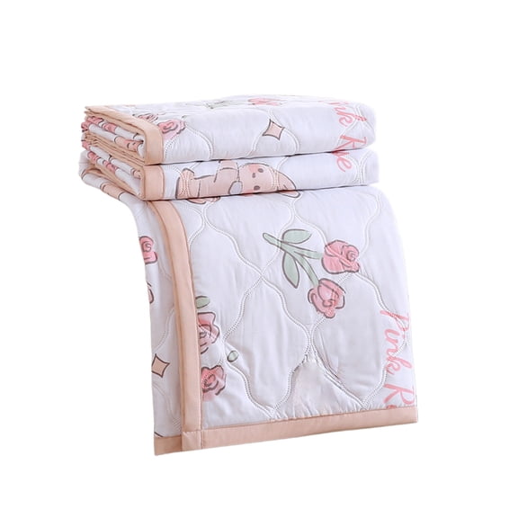 Lypsnake Floral Print Cooling Blankets, Soft Breathable Lightweight Rose Pattern Quilted Throw with Peach Trim, Cozy Skin-Friendly Bedding for Bed Couch Office