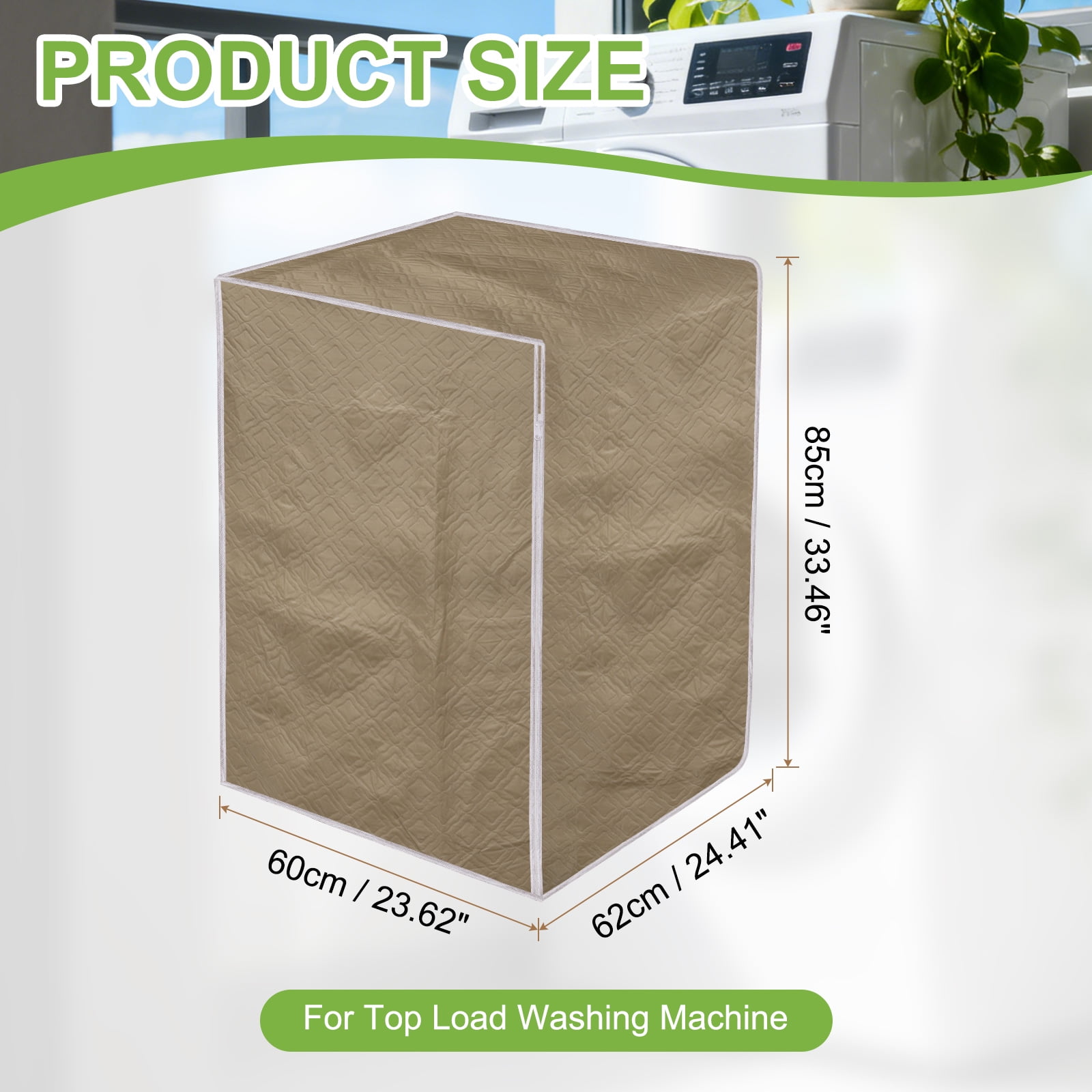 Washer and Dryer Covers 24"x24"x33"- Waterproof, Dustproof PEVA Front Load Washing Machine Cover with Zipper for Laundry Room Balcony, Brown