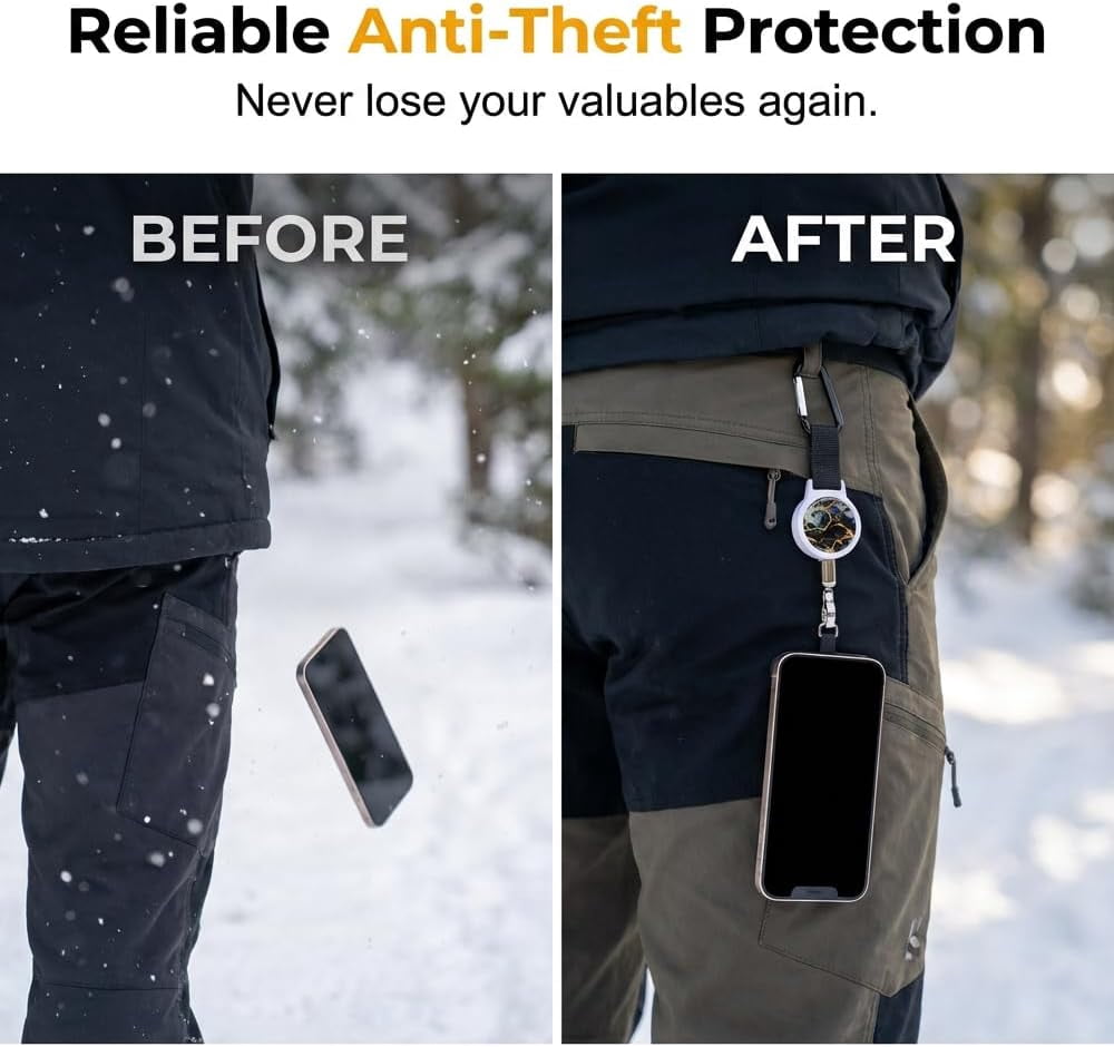 Retractable Phone Lanyard - Anti-Theft Tether with 360° Swivel Carabiner for Hiking Skiing Cycling
