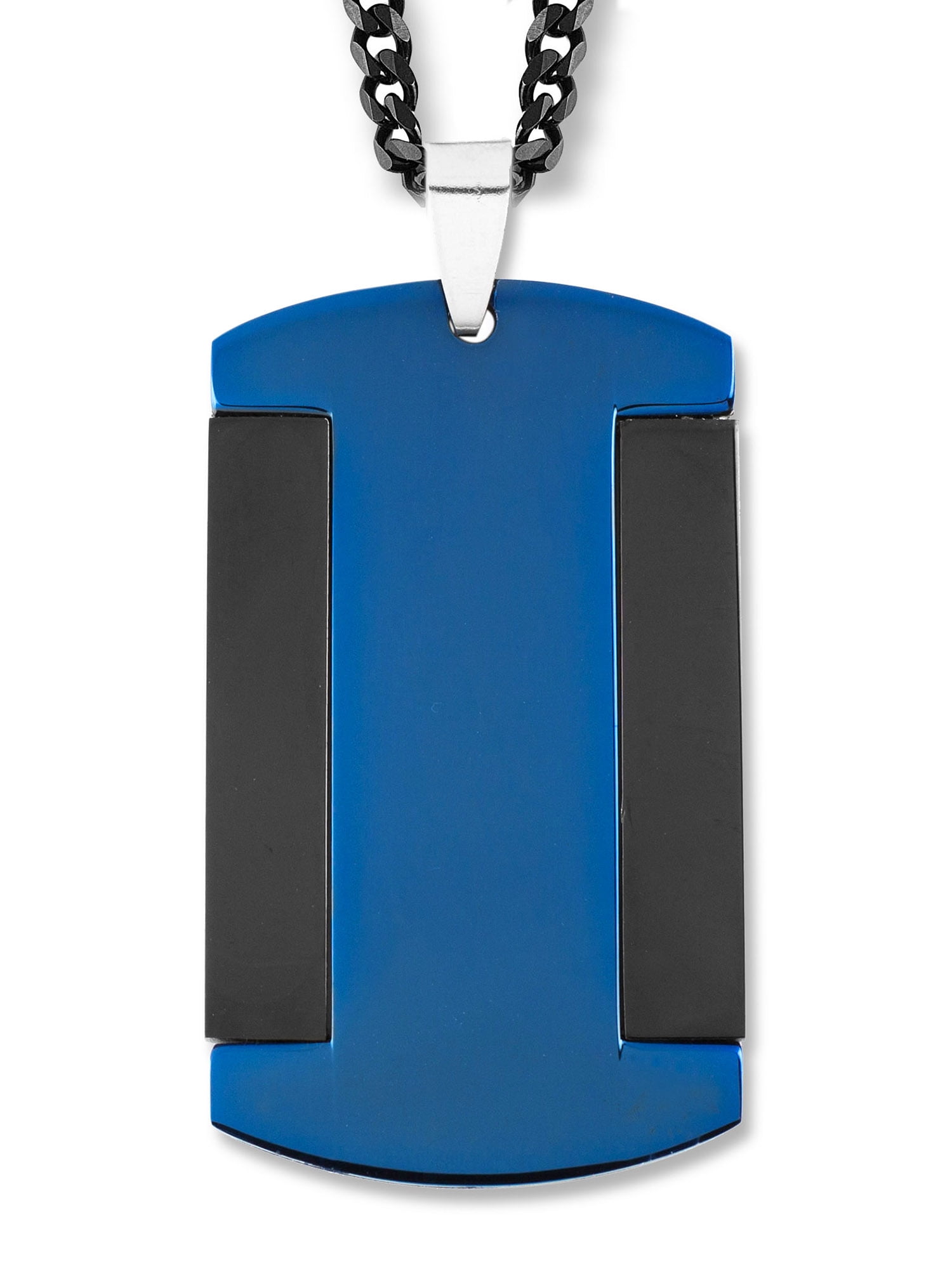 Coastal Jewelry Polished Blue Plated Stainless Steel Dog Tag Pendant