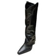 thumbnail image 3 of Women's Western Cowboy Boots Thick Heel Casual Metal Detailing Knee-High Fall Winter Fashion Footwear, 3 of 6