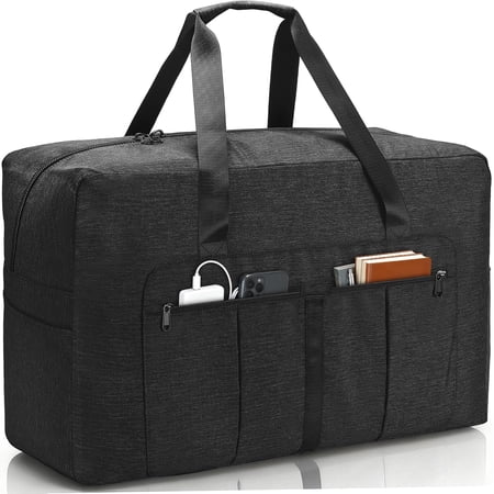 80L Large Duffle Bag for Travel, Packable Foldable Duffel Bag for Men Women Camping Weekend Overnight Moving, Water Repellent & Tear Resistant (80L, Black)