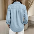 thumbnail image 5 of Danhjin Women's Button Down Denim Shirt Collared Casual Long Sleeve Shirts Tops on Clearance, 5 of 6