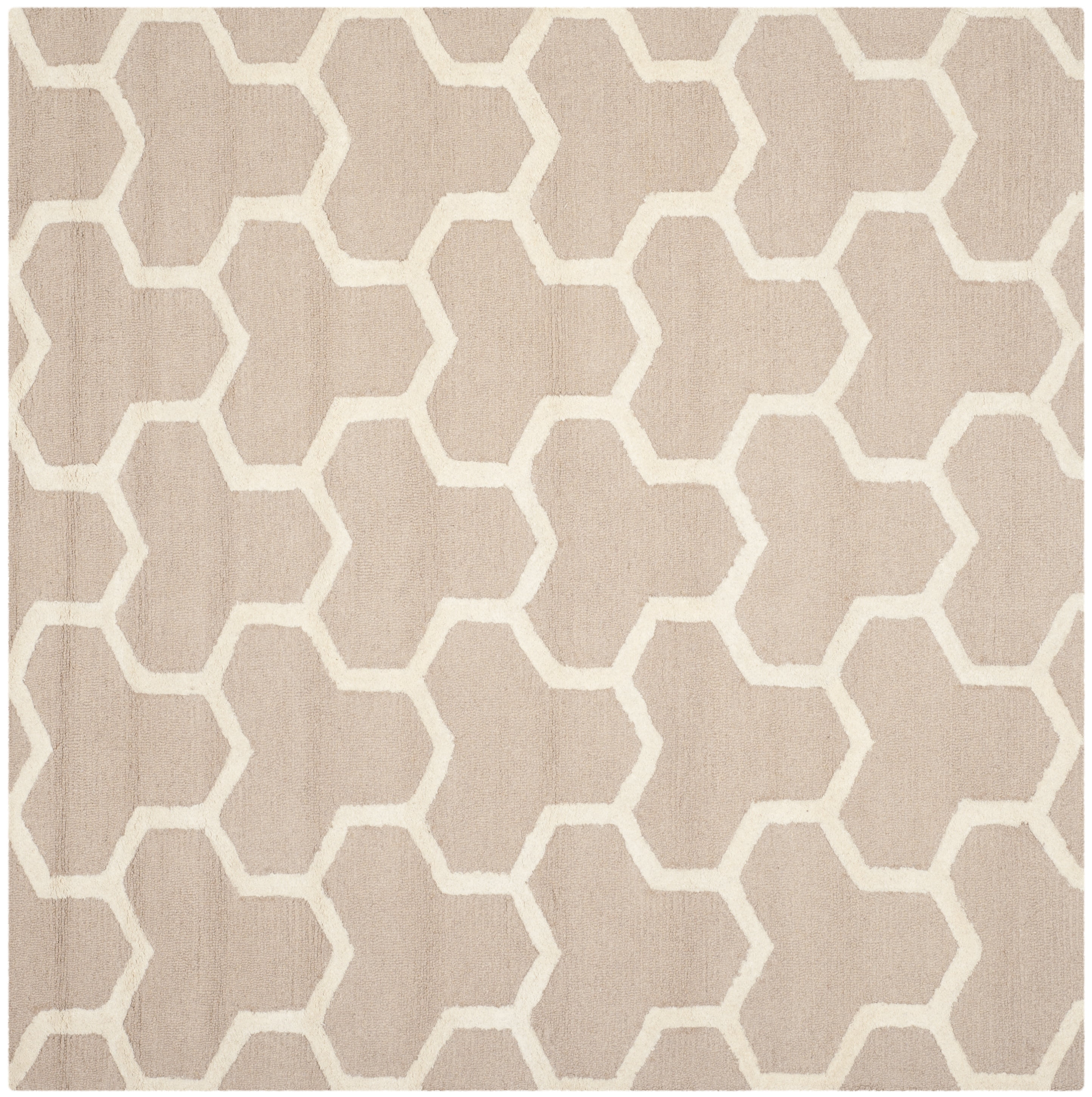 SAFAVIEH Cambridge Joshua Geometric Tessellation Wool Area Rug, Beige/Ivory, 6' x 6' Square