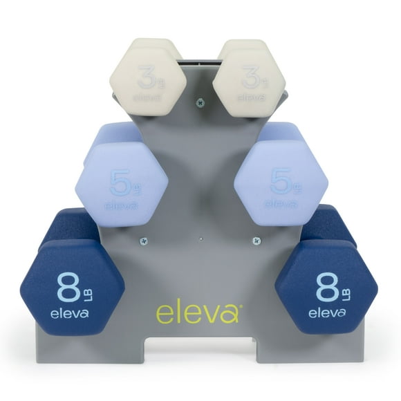 Set de 6 Mancuernas ELEVA C/ Rack Peso Variable Hexagonales