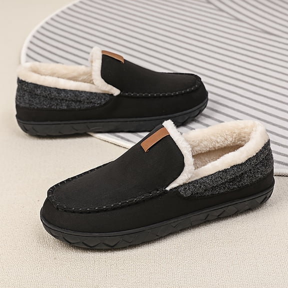 PLERISE Menβs Insulated Slip-On Plush Shoes, Warm Cozy Lined Footwear for Home and Outdoor Winter Wear, Durable Comfort, Available in Multiple Colors