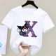 thumbnail image 3 of Camiseta de manga corta de verano para niños de Sanrio con letras de la A a la Z de Kuromi Anime, ropa suave con forma de corazón para niñas, regalo de cumpleaños kawaii, 3 of 5