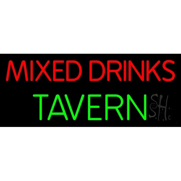 Mixed Drinks Tavern 1 LED Neon Sign 13 x 32 - inches, Black Square Cut Acrylic Backing, with Dimmer - Bright and Premium built indoor LED Neon Sign for restaurant window and interior decor.