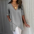 thumbnail image 2 of gakvbuo Plus Size Summer Tops For Women Tops Dressy Casual Tunic Tops To Wear With Leggings Women Casual Solid Irregular V-Neck Short Sleeve Pockets Top Blouse, 2 of 6