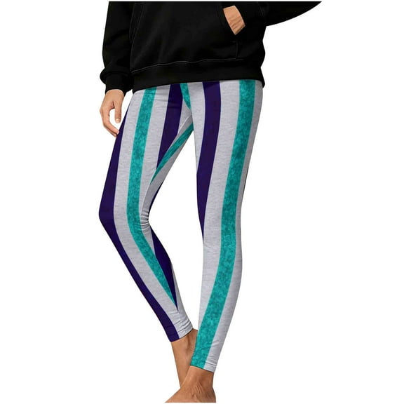 Ruimatai Women's Christmas Striped Print Leggings Stretchy Elastic Fitness Yoga Pants for Workout Running Casual