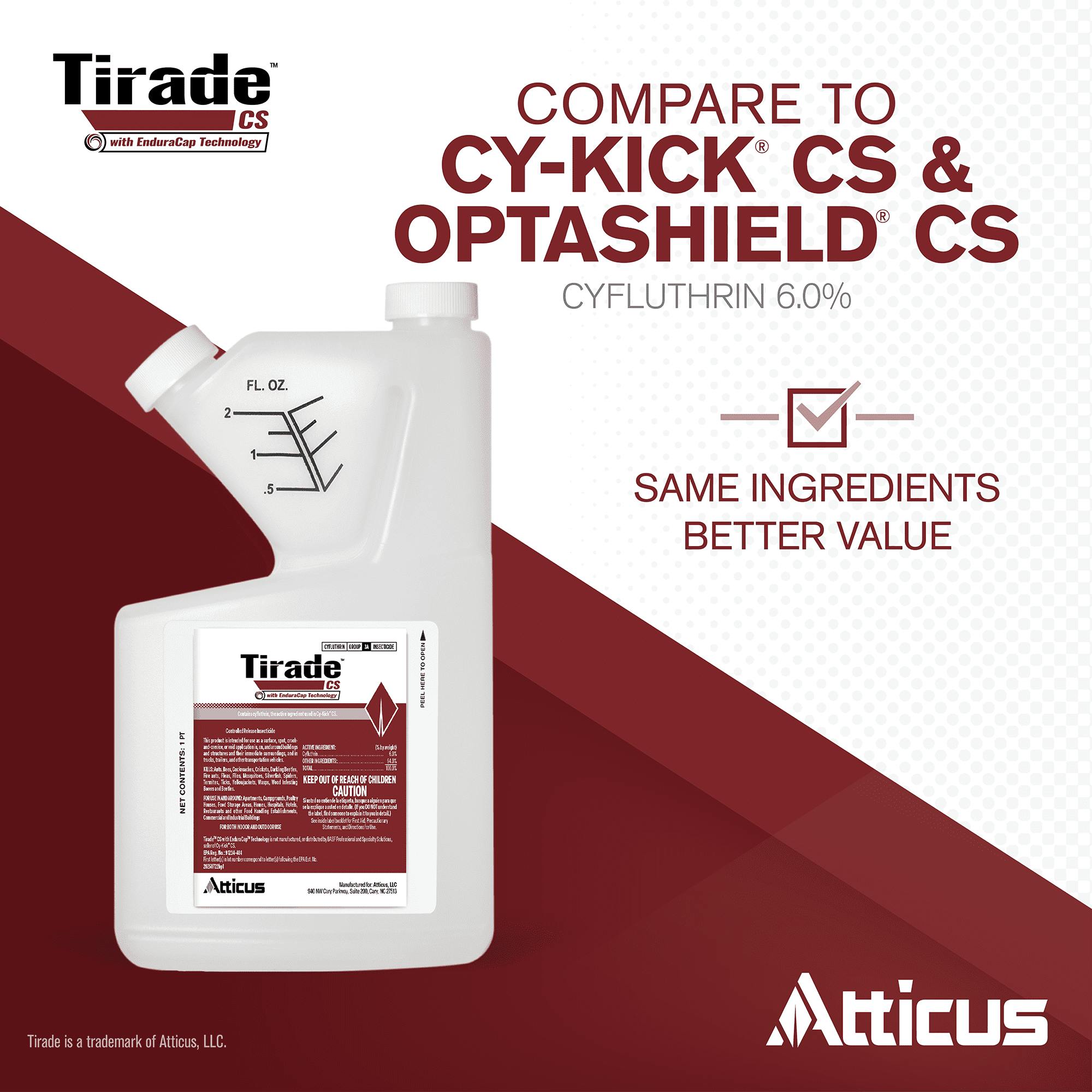 Tirade CS Insecticide (16 oz) Time-Released Indoor & Outdoor Pest Control for Ants, Flies, Fleas, Mosquitoes and More – 6% Cyfluthrin Liquid Concentrate by Atticus
