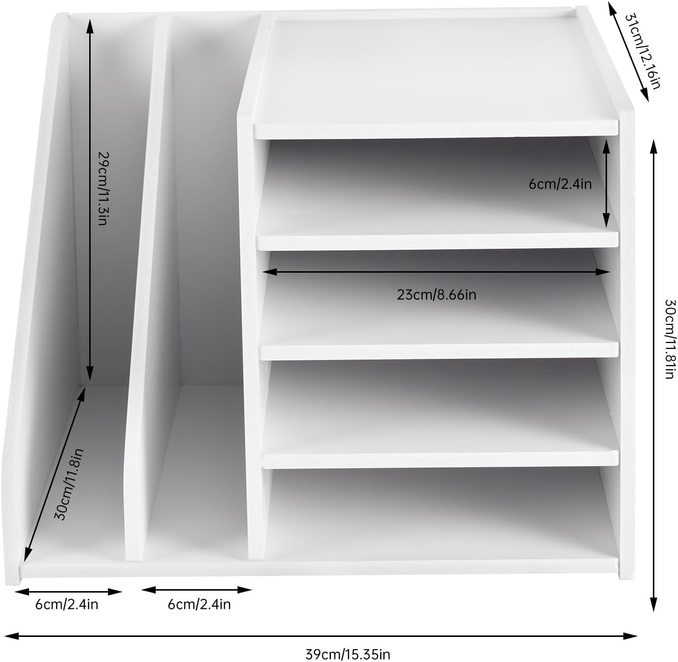 4-Tier File Organizer for Desk - Desktop Paper Storage Letter Tray with 2 Upright Sections, Home Office School File Sorter, 15.35 x 12.16 x 11.81in