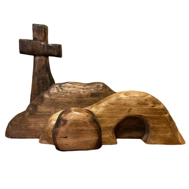 Back to School Supplies Clearance Easter Resurrection Scene Set He Is Risen Wooden Tabletop Centerpieces Decorations The Tomb Was Empty Signs For Easter Home Holiday Table Décor desk decorations Des