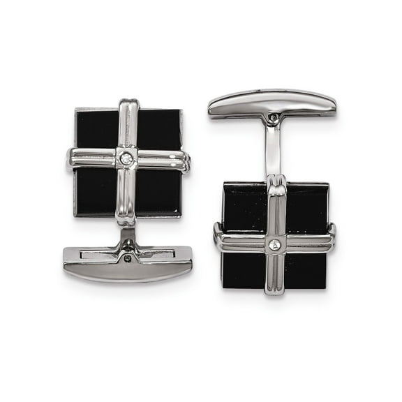 Stainless Steel Polished Black IP CZ Square Cuff Links