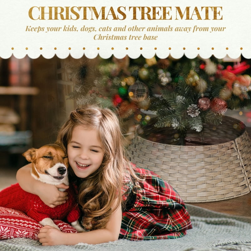 Alvantor Christmas Tree Skirt , Woven Tree Collar Alternative for Holiday Home 26.8"x26.8"x8.7" Coffee