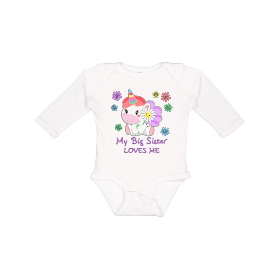 Inktastic My Big Sister Loves Me Cute Unicorn Boys or Girls Long Sleeve Baby Bodysuit
