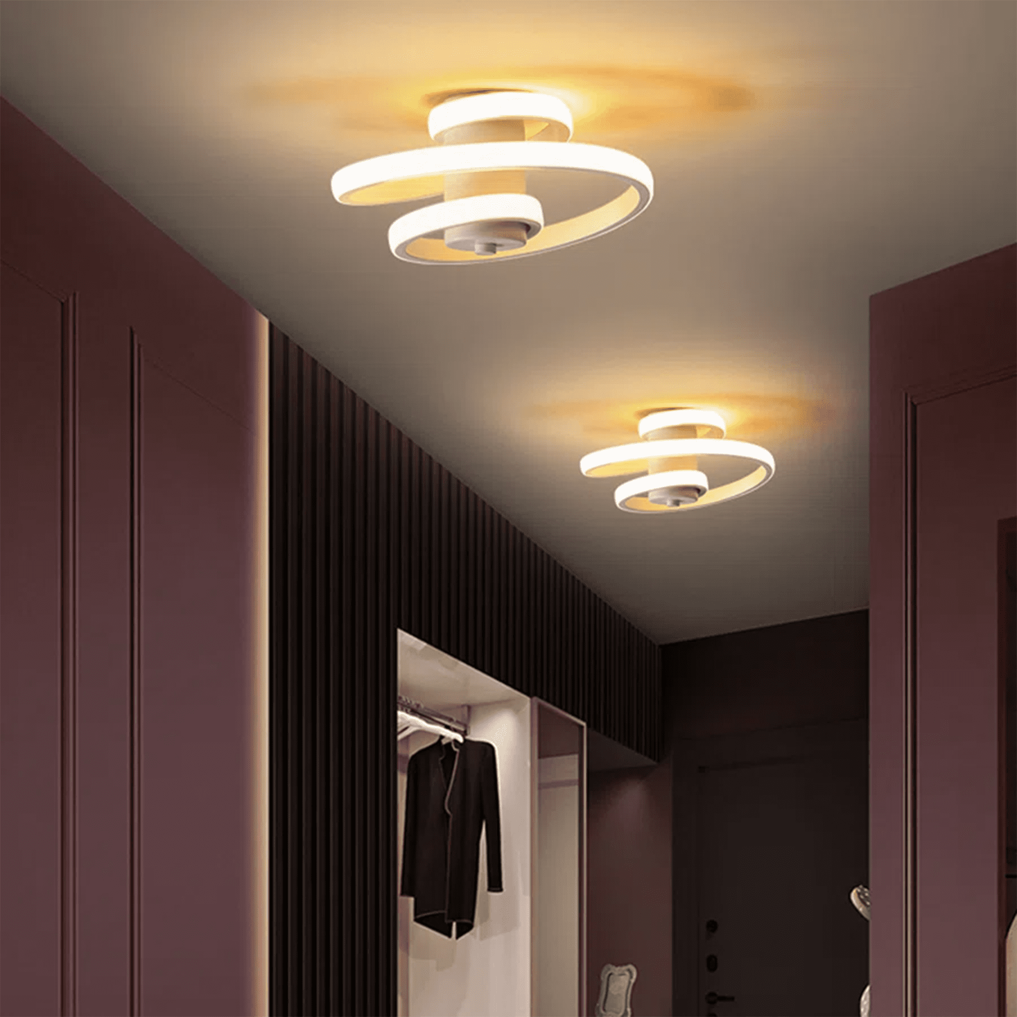 ADISUN Modern Ceiling Light Spiral 3-Color Dimmable Flush Mount Lights with Remote Control Lighting Fixtures for Hallway Aisle, Black