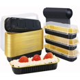 thumbnail image 1 of Moldes para pasteles con tapa,rectangulares de 6.8 onzas,100 mini moldes para pan de aluminio, 100 cucharas de postre con tapa, reutilizables,horneables, aptos para brownies pasteles pan, 1 of 7