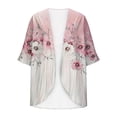 thumbnail image 5 of JTZGDY Cardigan Tops for Women Lightweight Casual Summer Floral Printed 3/4 Sleeve Chiffon Blouses Loose Fit Dressy Beach Cover ups Pink#02 M, 5 of 6
