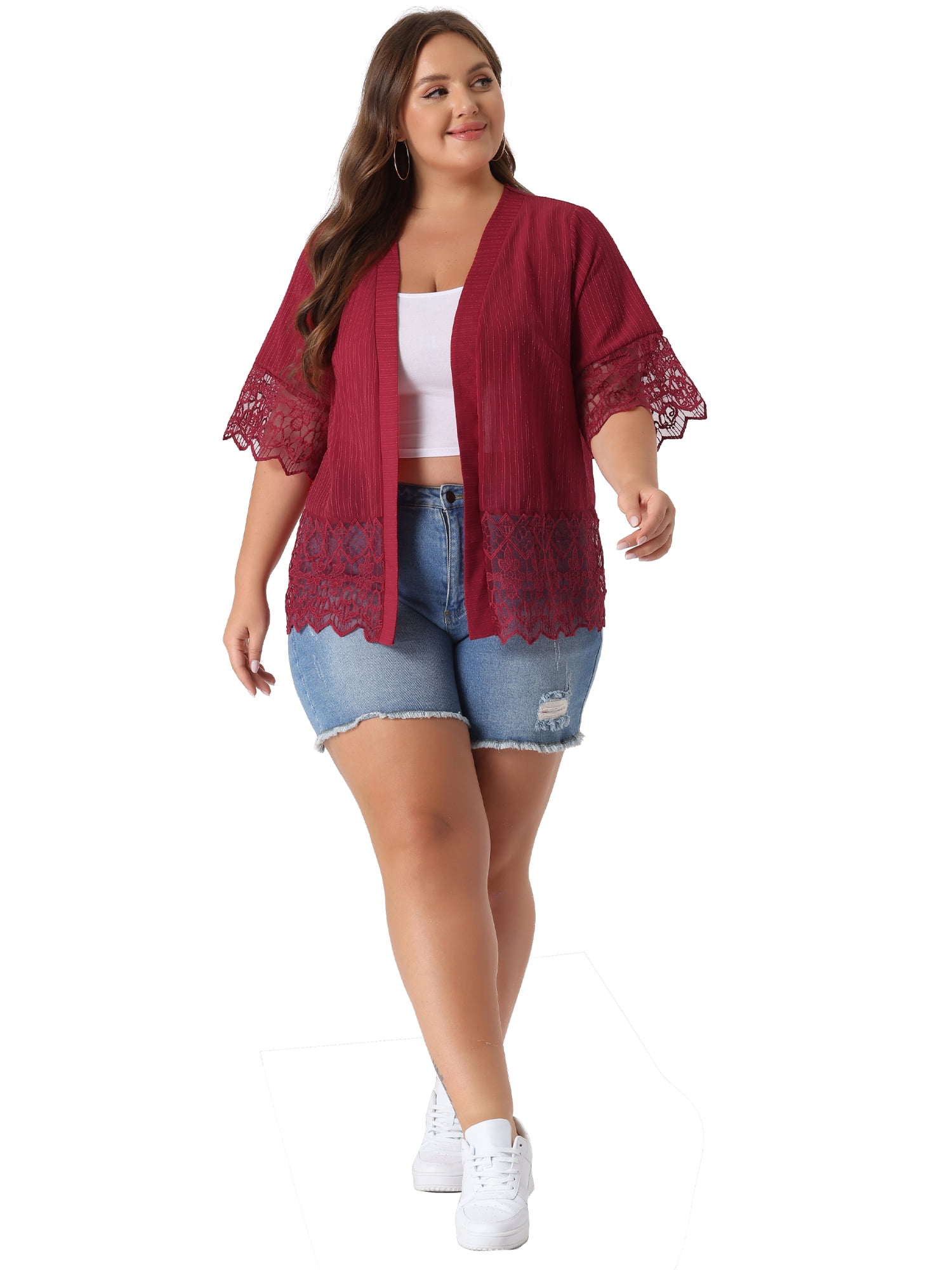 DARING DIVA Women's Plus Size 1/2 Sleeve Bohemian Kimono Cardigan 4X Burgundy
