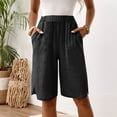 thumbnail image 5 of Trendy Side Split Capri Pants for Women Cotton Linen Side Pocket Comfortable Soft Casual Summer Culottes Black S, 5 of 7