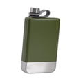 thumbnail image 1 of Botella de bolsillo para whisky, ligera y moderna, ideal para picnics y senderismo. D verde militar 9oz, 1 of 9