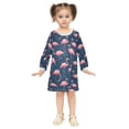 thumbnail image 2 of Girls' long-sleeved dress Lots Of Small Cartoon Flamingo Girls' A-line dress with ribbed cuffs Soft and comfortable, 2 of 6