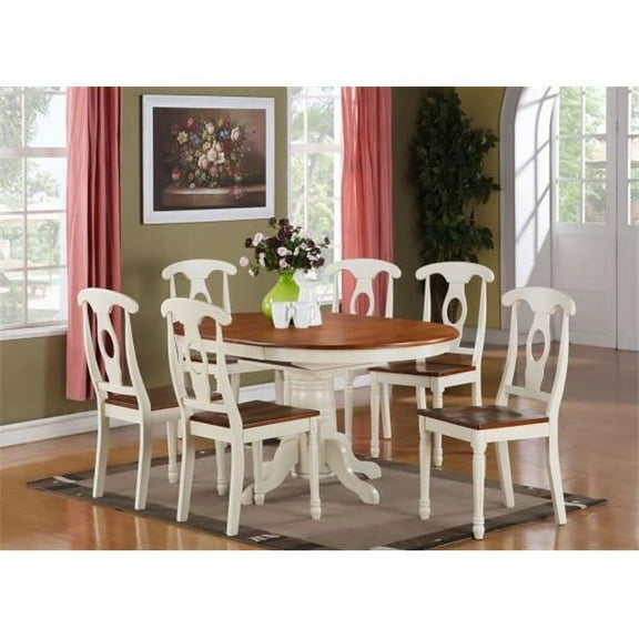 East West Furniture  7 Piece Modern Table Set- an Oval Wooden Table and 6 Kitchen Dining Chairs, Buttermilk & Cherry