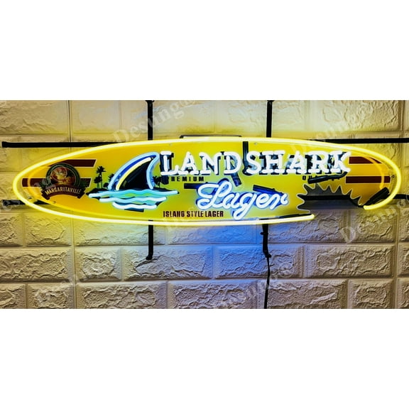 Queen Sense 32"x14" Custom Landsharks Lager Beer Neon Sign HD Vivid Man Cave Wall Decor Handmade Beer Pub Bar Printing Artwork Wall Party Gift Neon Light W132LSLVVD