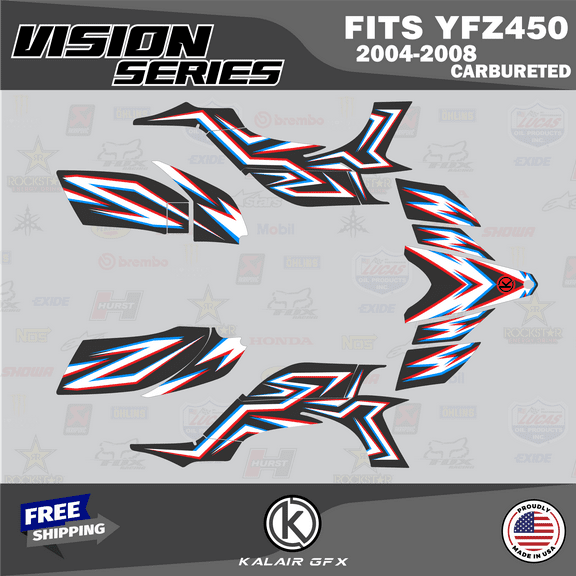 Kalair GFX Graphics Kit for Yamaha ATV YFZ 450 Carburator (2004-2008) Vision Series