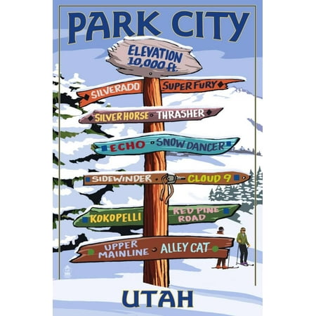 Park City, Utah - Ski Signpost Travel Advertisement Print Wall Art By Lantern