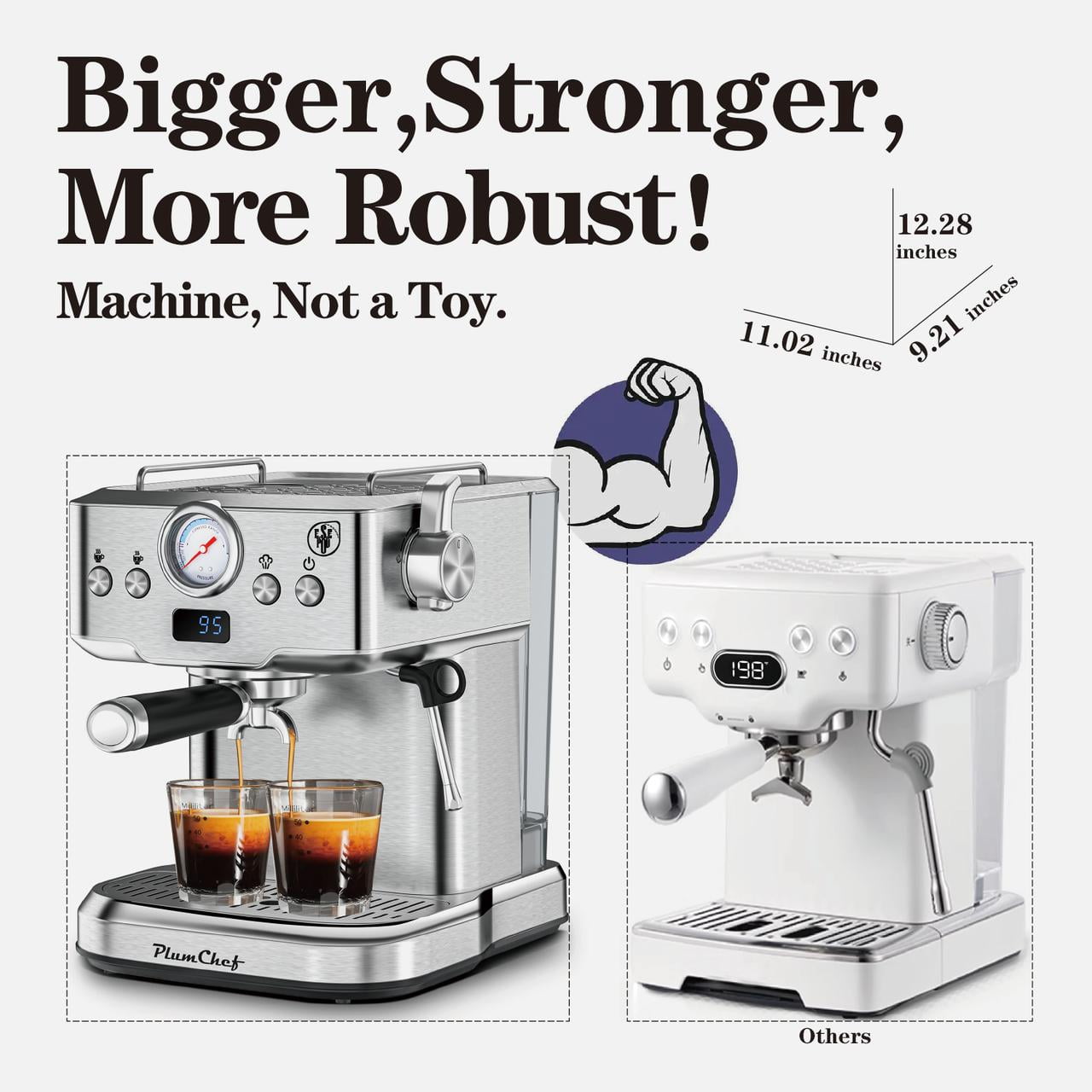 20 Bar Professional Espresso Machine with Milk Frother, Single & Double Shot, ESE Pod Compatible, Visual Temperature and Pressure Display, Removable Water Tank for Cappuccino, Latte, & Macchiato