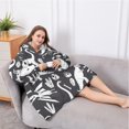 thumbnail image 5 of Oversized Wearable Blanket Hoodie,Black and White Dinosaur Pattern Sherpa Blanket Hoodie with Super Pockets,Super Warm Fuzzy Pullover for Women & Men, 5 of 6