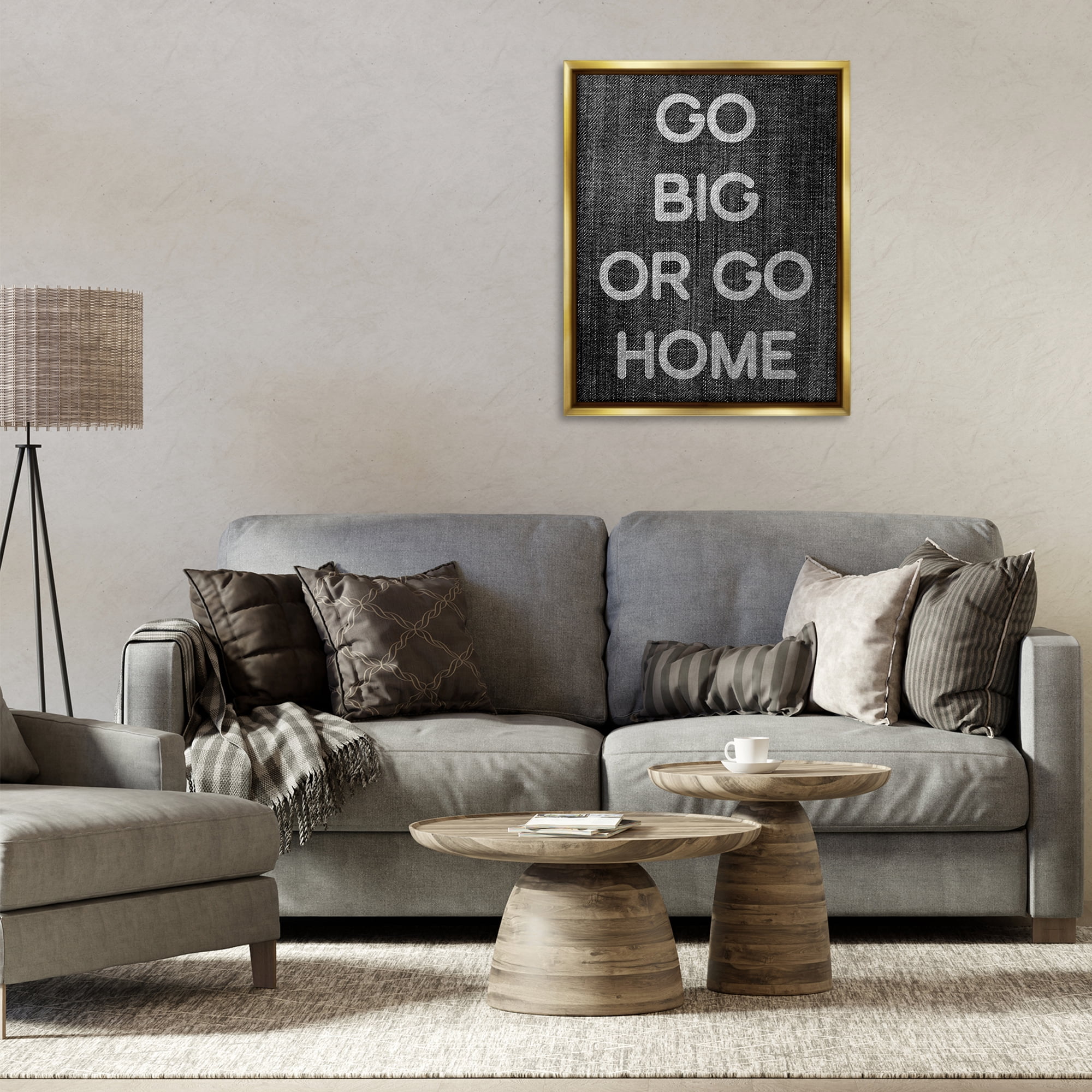 Stupell Industries Go Big or Home Phrase Text & Numbers Painting Gold Floater Framed Canvas Art Print Wall Art, 25 x 31