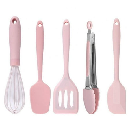 

5PCS Silicone Cooking Utensil Sets Kitchen Utensil Sets Pink Cooking Utensil Sets Nonstick Silicone Scraper Oil Brush Egg Whisk Spatula Cooking Tong High Temperature Resistant