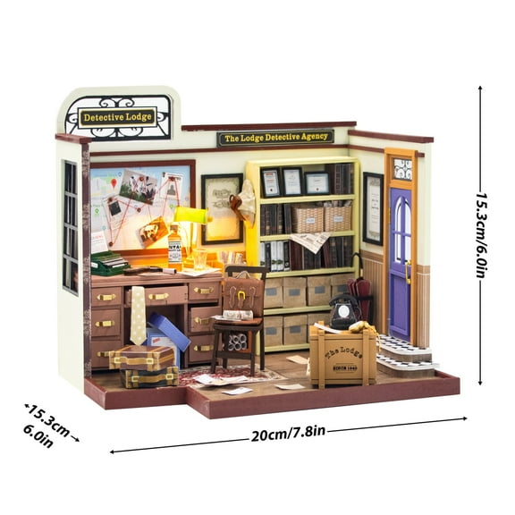 The Lodge Detective Agency DIY Miniature Dollhouse Wooden Toys Light