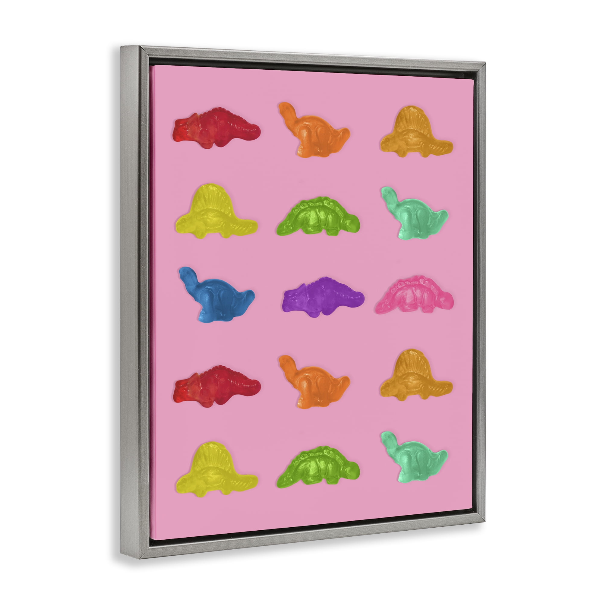 Stupell Industries Dinosaur Candies on Pink Gray Framed Floater Canvas Wall Art, design by LISH Creative