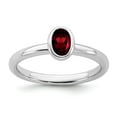 thumbnail image 1 of White Sterling Silver Ring Band Stackable Garnet Oval Red, 1 of 5