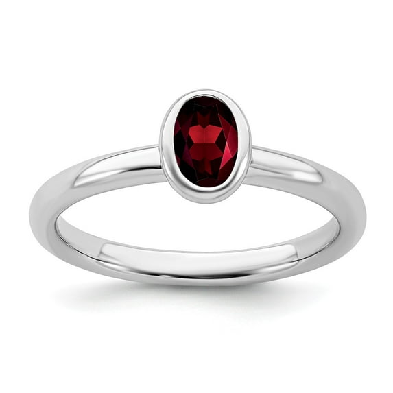 White Sterling Silver Ring Band Stackable Garnet Oval Red