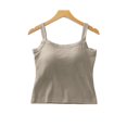 thumbnail image 6 of Women Shoulder Exposing Back Design Cami Top, Padded Thickened Spaghetti Strap Sleeveless Tank Top Brown-AA L(L), 6 of 9
