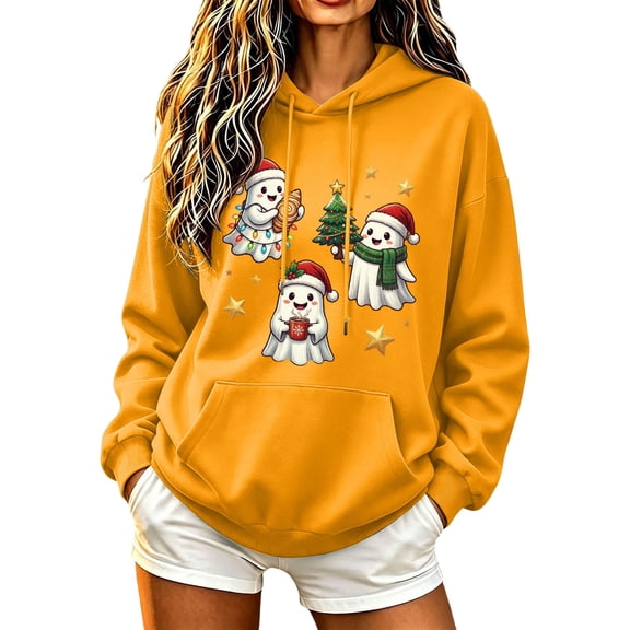 Hurxie Halloween Hoodie Women Long Sleeve Sweatshirt Ghost Graphic Hoodie Pumpkin Sweatshirt Cute Spooky Tops Fall Holiday Outfit, Halloween Party Wear
