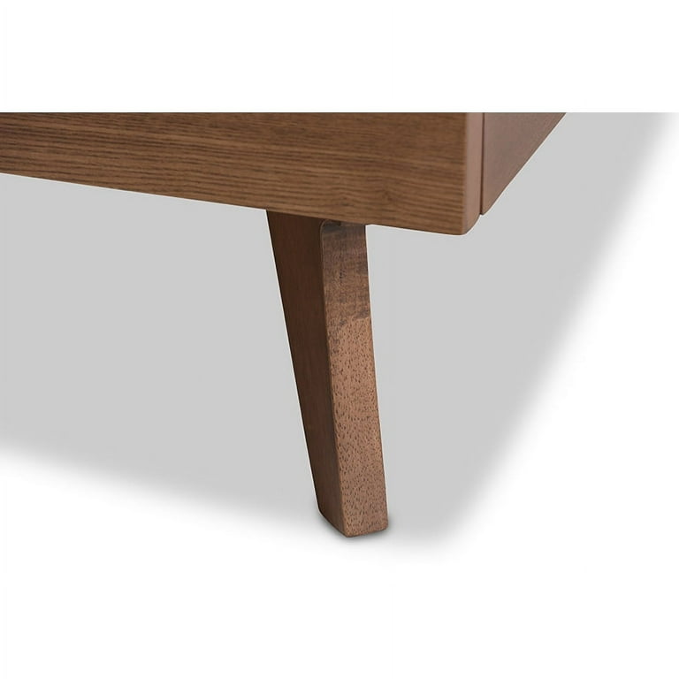 Baxton Studio Soloman Mid Century Modern Light Beige Fabric and Walnut Brown Finished Wood Platform Bed Full