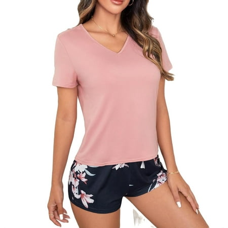 

Casual Floral Print V neck Short Sets Short Sleeve Multicolor Womens Pajama Sets (Women s)